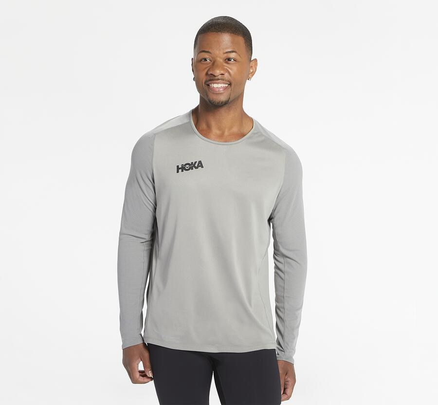 Hoka One One Mens Tops - Performance Long Sleeve - Grey - EXTY62853